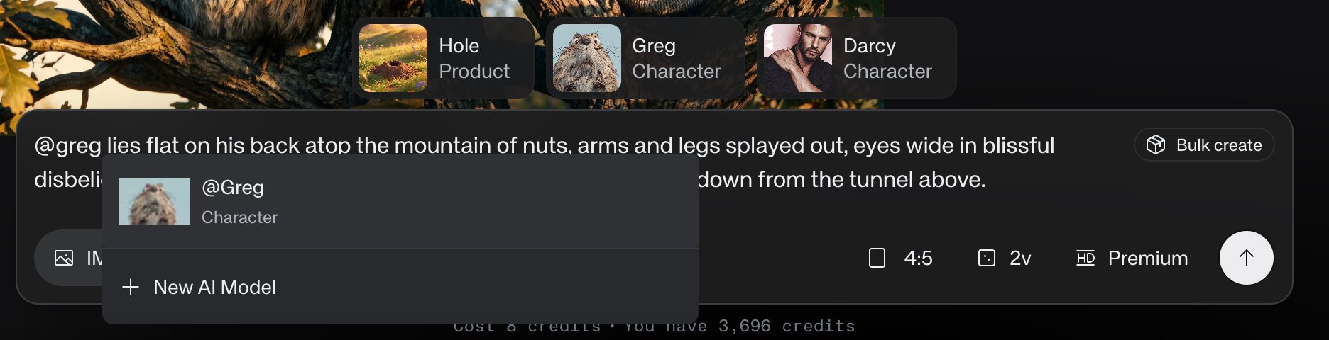 Kive @ referencing characters in a prompt